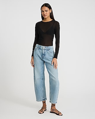 Fitted Mesh Crew Neck Long Sleeve Tee