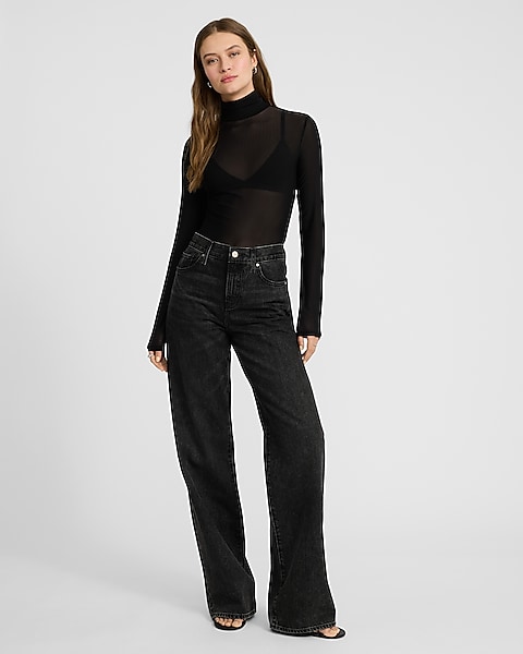 Fitted Mesh Mock Neck Long Sleeve Bodysuit | Express Fitted Mesh Mock Neck Long Sleeve Bodysuit | Express