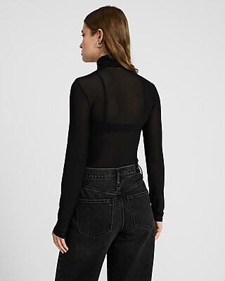 Fitted Mesh Mock Neck Long Sleeve Bodysuit