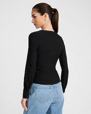 V-Neck Long Sleeve Hook & Eye Top - image 2