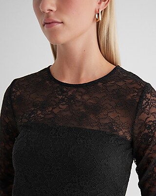 Fitted Lace Crew Neck Long Sleeve Tee