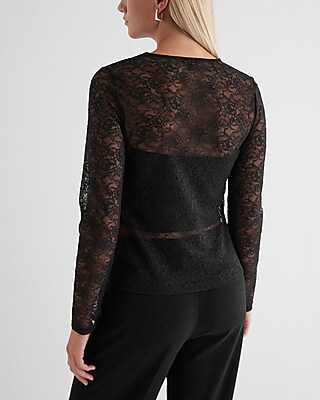 Fitted Lace Crew Neck Long Sleeve Tee