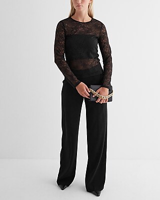 Fitted Lace Crew Neck Long Sleeve Tee