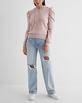 Skimming Puff Sleeve Fleece Hoodie
