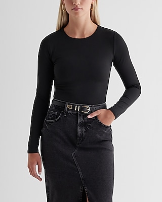 M&M Scrubs Bodysuits for Women Long Sleeve Crew Neck Slim Fit Casual Shapewear  Body Suit (Black, Large) 