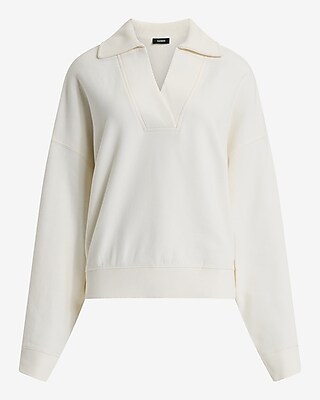 Relaxed V-Neck Fleece Polo Sweatshirt