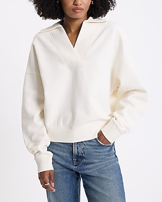 Relaxed V-Neck Fleece Polo Sweatshirt