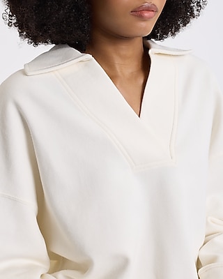 Relaxed V-Neck Fleece Polo Sweatshirt