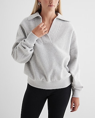 Relaxed V neck Fleece Polo Sweatshirt Express