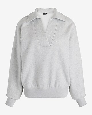 Relaxed V-neck Fleece Polo Sweatshirt | Express
