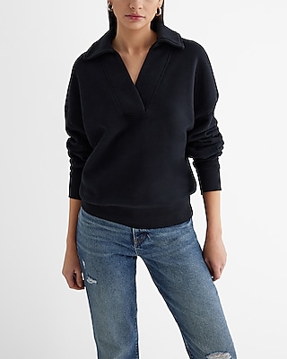 Relaxed V-Neck Fleece Polo Sweatshirt
