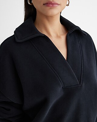 Relaxed V-Neck Fleece Polo Sweatshirt - image 2