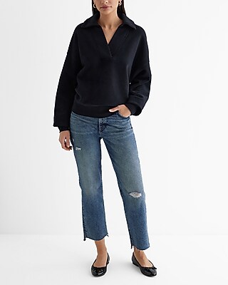 Relaxed V-Neck Fleece Polo Sweatshirt - image 4