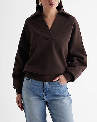 Relaxed V-Neck Fleece Polo Sweatshirt