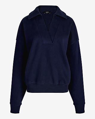 Relaxed V-Neck Fleece Polo Sweatshirt