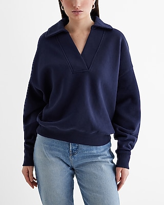Relaxed V-Neck Fleece Polo Sweatshirt