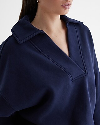 Relaxed V-Neck Fleece Polo Sweatshirt