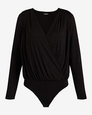 V-Neck Long Sleeve Faux Wrap Bodysuit