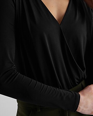 V-Neck Long Sleeve Faux Wrap Bodysuit