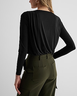 V-Neck Long Sleeve Faux Wrap Bodysuit