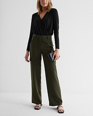 V-Neck Long Sleeve Faux Wrap Bodysuit