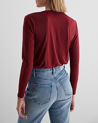 V-Neck Long Sleeve Faux Wrap Bodysuit