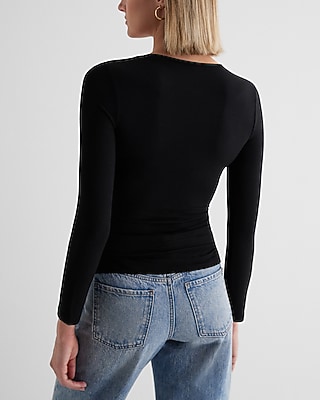 Supersoft Fitted Double Layer V-Neck Long Sleeve Tee - image 4
