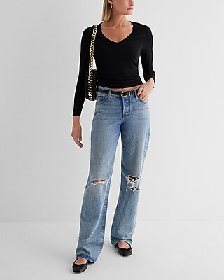 Supersoft Fitted Double Layer V-Neck Long Sleeve Tee - image 5