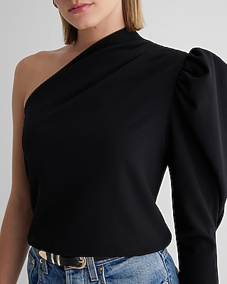 Skimming One Shoulder Puff Sleeve Top