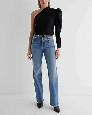 Skimming One Shoulder Puff Sleeve Top