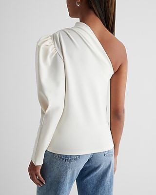 Skimming One Shoulder Puff Sleeve Top - image 3