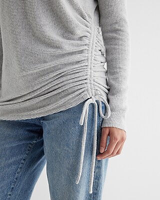 Ribbed Cozy Knit Mock Neck Cinched Side Top - image 2