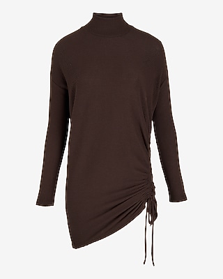 Ribbed Cozy Knit Mock Neck Cinched Side Top