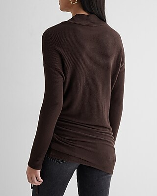 Ribbed Cozy Knit Mock Neck Cinched Side Top