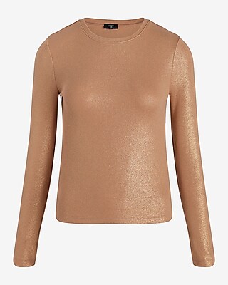 Shine Fitted Ribbed Crew Neck Long Sleeve Tee