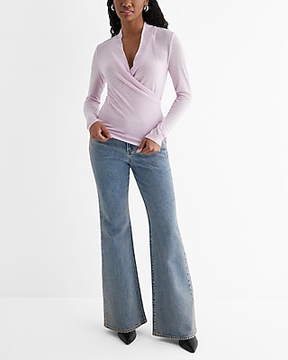 Skimming Lightweight V-Neck Long Sleeve Surplice Tee - image 3