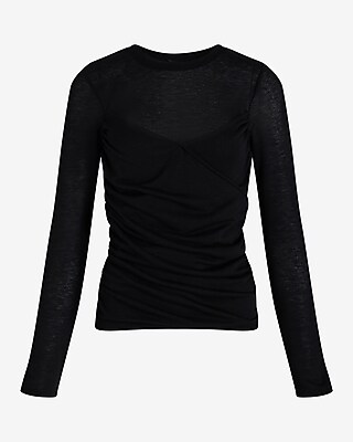 Fitted Light Weight Crew Neck Wrap Front Tee