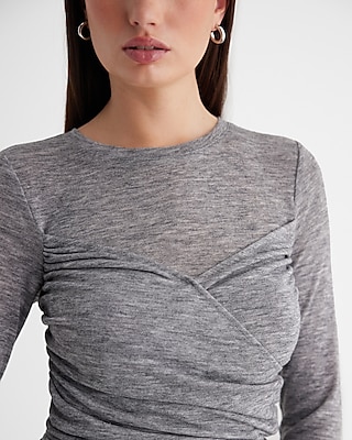 Fitted Light Weight Crew Neck Wrap Front Tee