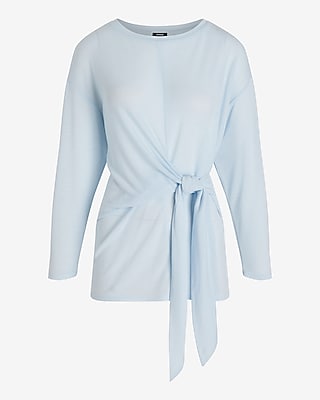 Skimming Lightweight Crew Neck Long Sleeve Tie Front Tee