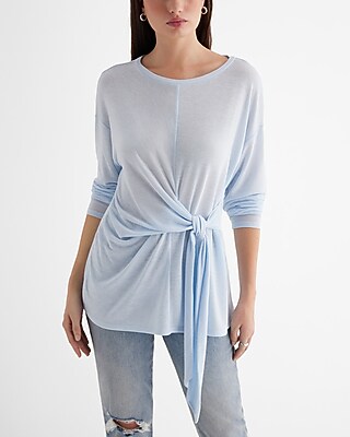 Skimming Lightweight Crew Neck Long Sleeve Tie Front Tee