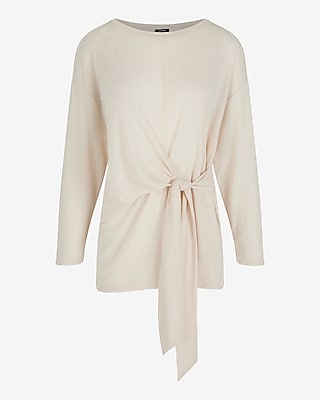 Skimming Lightweight Crew Neck Long Sleeve Tie Front Tee