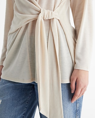 Skimming Lightweight Crew Neck Long Sleeve Tie Front Tee