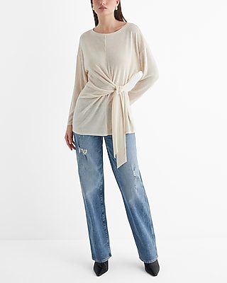 Skimming Lightweight Crew Neck Long Sleeve Tie Front Tee