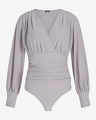 Skimming Surplice V-Neck Ruched Bodysuit