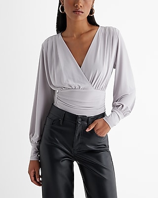 Skimming Surplice V-Neck Ruched Bodysuit