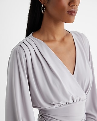 Skimming Surplice V-Neck Ruched Bodysuit