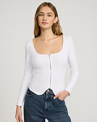 Square Neck Long Sleeve Zip Front Tee - image 2