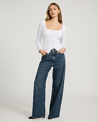 Square Neck Long Sleeve Zip Front Tee - image 4