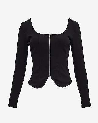 Square Neck Long Sleeve Zip Front Tee