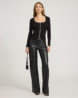 Square Neck Long Sleeve Zip Front Tee